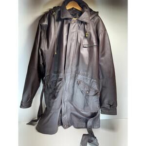 Vintage 1990’s Antonio Giovanni Men’s Trench Hooded Overcoat Leather Brown XXL